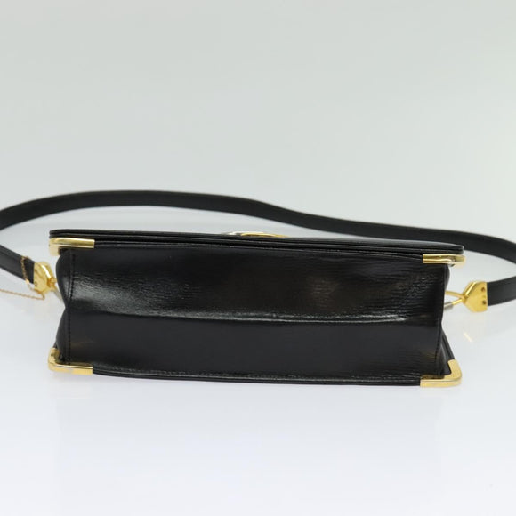 Christian Dior Shoulder Bag Leather Black Gold Auth BA3954