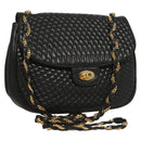 BALLY Quilted Chain Shoulder Bag Leather Black Gold Auth BA3955-1