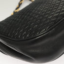 BALLY Quilted Chain Shoulder Bag Leather Black Gold Auth BA3955-15