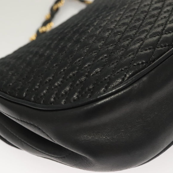 BALLY Quilted Chain Shoulder Bag Leather Black Gold Auth BA3955