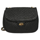 BALLY Quilted Chain Shoulder Bag Leather Black Gold Auth BA3955-13