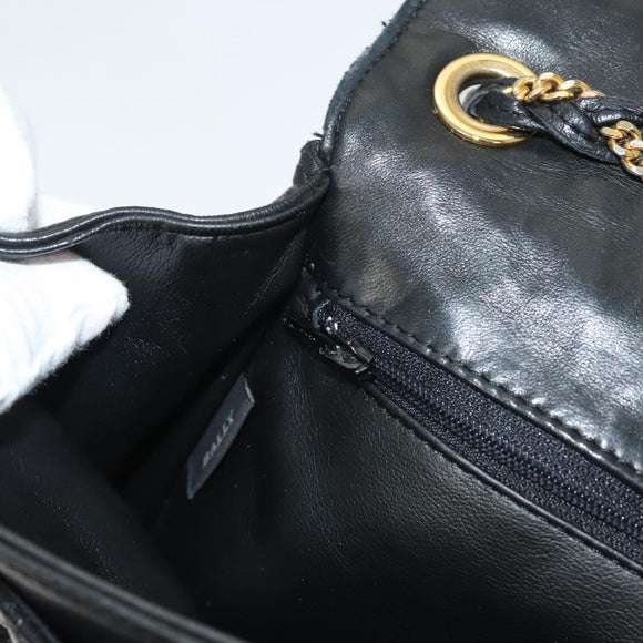 BALLY Quilted Chain Shoulder Bag Leather Black Gold Auth BA3955