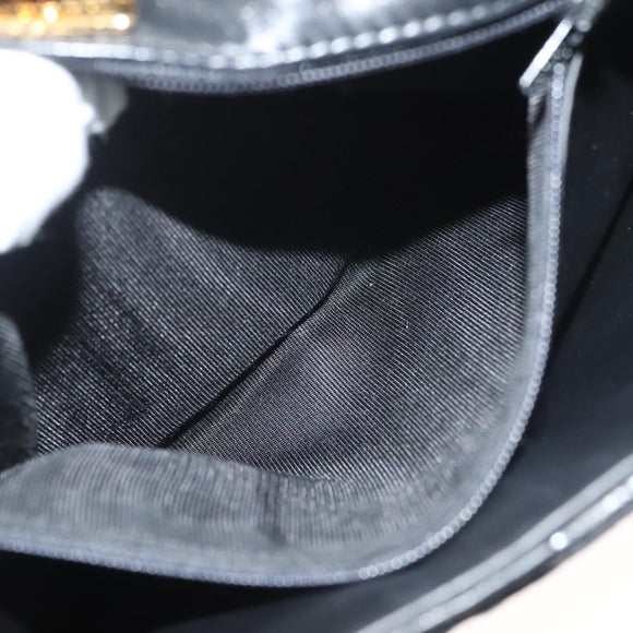 BALLY Quilted Chain Shoulder Bag Leather Black Gold Auth BA3955