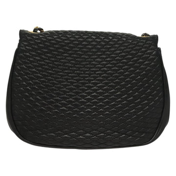 BALLY Quilted Chain Shoulder Bag Leather Black Gold Auth BA3955 - 0