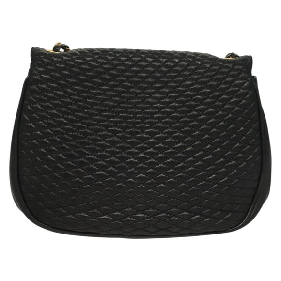 BALLY Quilted Chain Shoulder Bag Leather Black Gold Auth BA3955