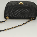 BALLY Quilted Chain Shoulder Bag Leather Black Gold Auth BA3955-6