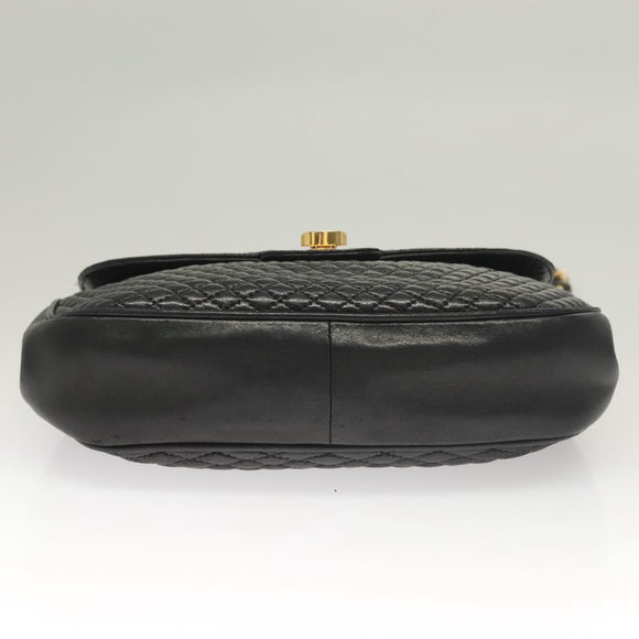 BALLY Quilted Chain Shoulder Bag Leather Black Gold Auth BA3955