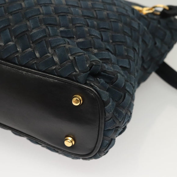 BALLY Shoulder Bag Suede Navy Gold Auth BA3960