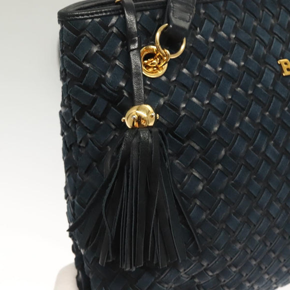 BALLY Shoulder Bag Suede Navy Gold Auth BA3960