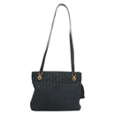 BALLY Shoulder Bag Suede Navy Gold Auth BA3960-2