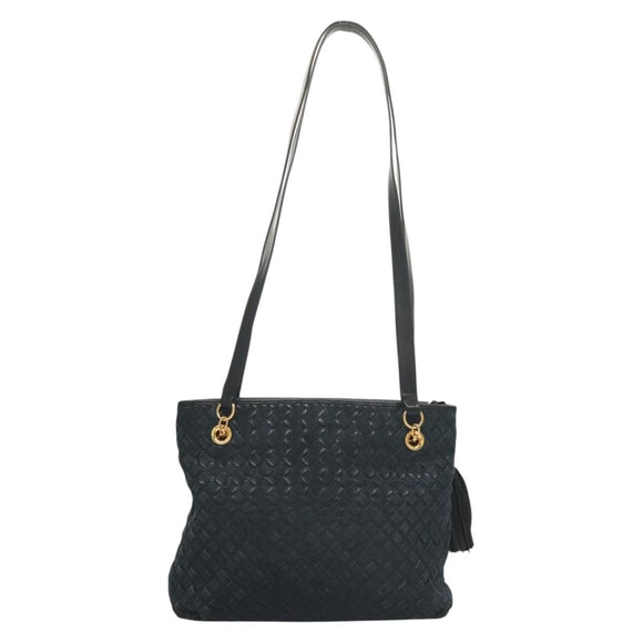 BALLY Shoulder Bag Suede Navy Gold Auth BA3960