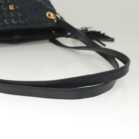 BALLY Shoulder Bag Suede Navy Gold Auth BA3960