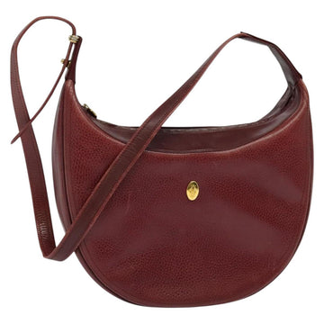 CARTIER Must Line Shoulder Bag Leather Bordeaux Gold Auth BA3962
