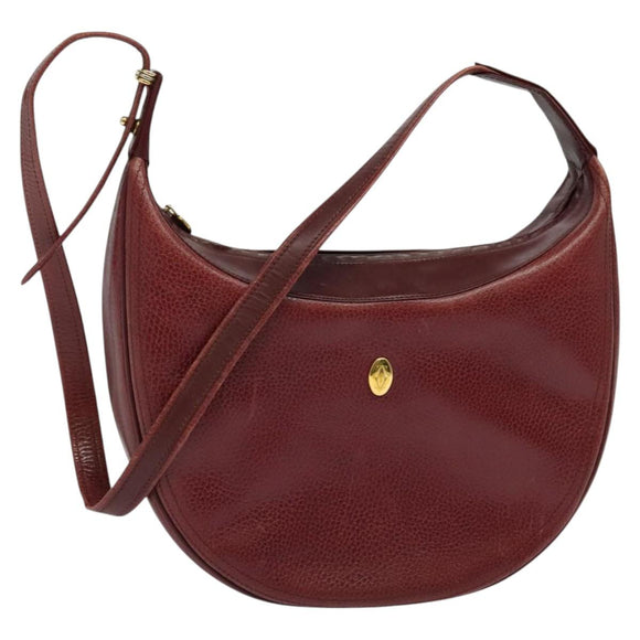 CARTIER Must Line Shoulder Bag Leather Bordeaux Gold Auth BA3962