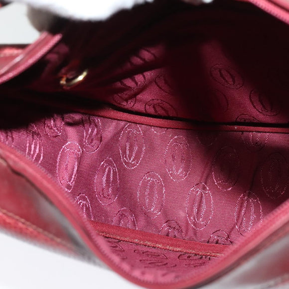 CARTIER Must Line Shoulder Bag Leather Bordeaux Gold Auth BA3962