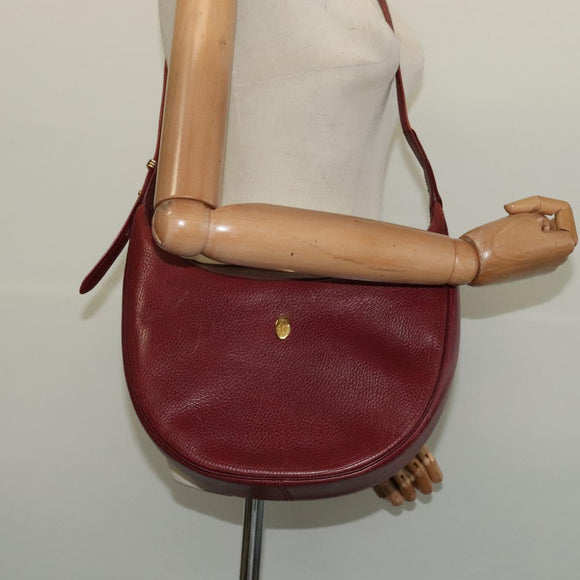 CARTIER Must Line Shoulder Bag Leather Bordeaux Gold Auth BA3962