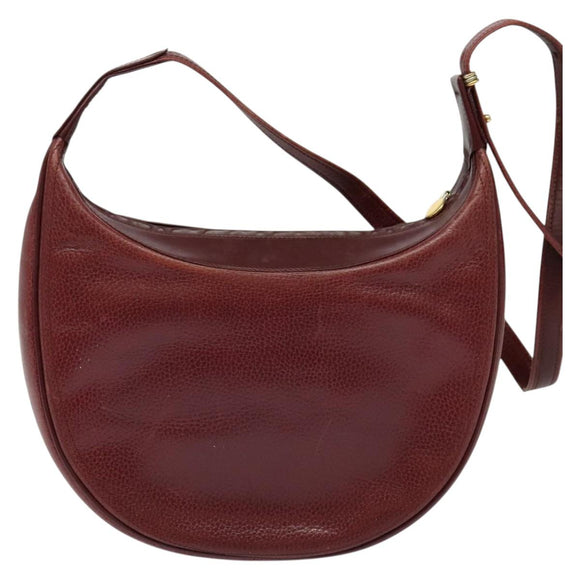 CARTIER Must Line Shoulder Bag Leather Bordeaux Gold Auth BA3962