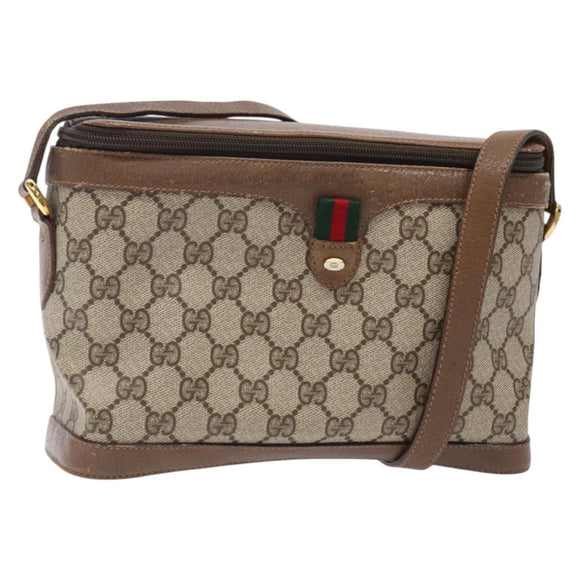 GUCCI GG Supreme Web Sherry Line Bag PVC Beige Gold 904 02 069 Auth BA3963