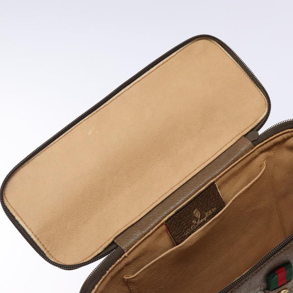 GUCCI GG Supreme Web Sherry Line Bag PVC Beige Gold 904 02 069 Auth BA3963