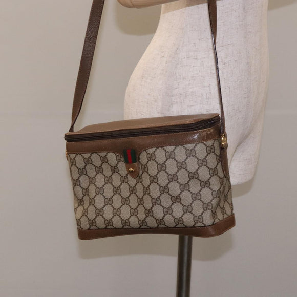 GUCCI GG Supreme Web Sherry Line Bag PVC Beige Gold 904 02 069 Auth BA3963