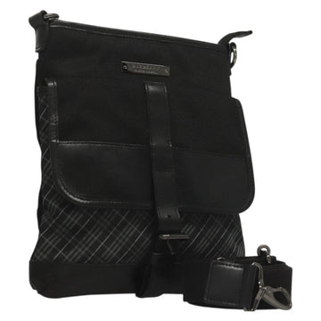 BURBERRY Nova Check Black Label Shoulder Bag Nylon Black Silver Auth BA3964