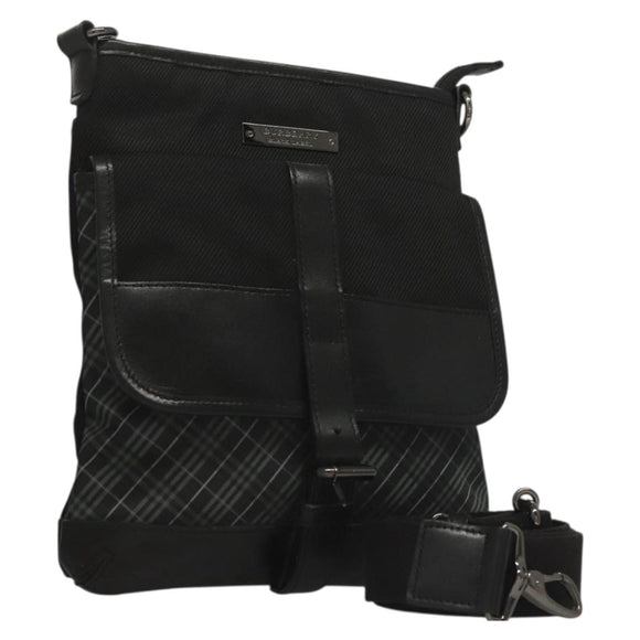 BURBERRY Nova Check Black Label Shoulder Bag Nylon Black Silver Auth BA3964