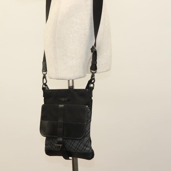 BURBERRY Nova Check Black Label Shoulder Bag Nylon Black Silver Auth BA3964