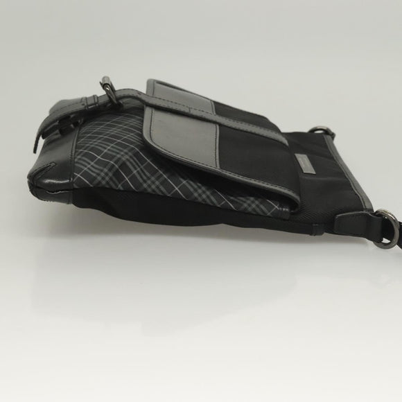 BURBERRY Nova Check Black Label Shoulder Bag Nylon Black Silver Auth BA3964