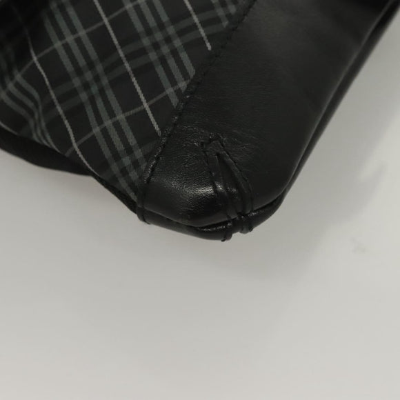 BURBERRY Nova Check Black Label Shoulder Bag Nylon Black Silver Auth BA3964