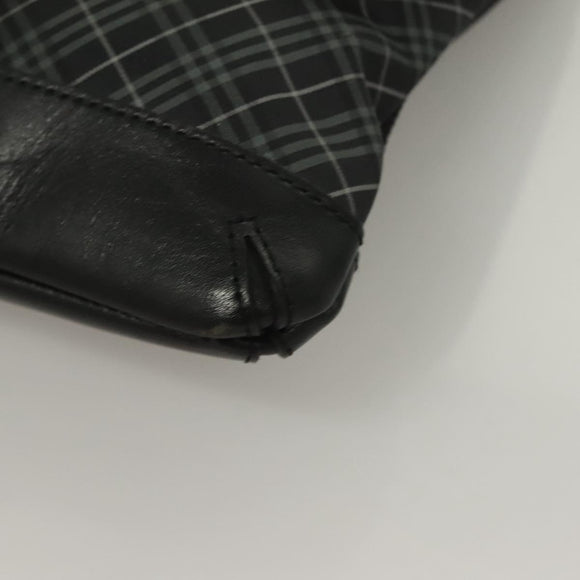 BURBERRY Nova Check Black Label Shoulder Bag Nylon Black Silver Auth BA3964