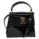 Salvatore Ferragamo Vala Hand Bag Patent leather 2way Black Gold Auth BA3968-1