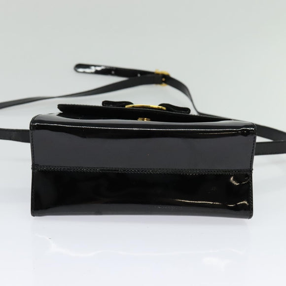 Salvatore Ferragamo Vala Hand Bag Patent leather 2way Black Gold Auth BA3968
