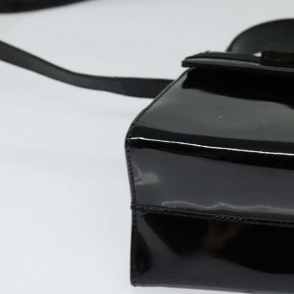 Salvatore Ferragamo Vala Hand Bag Patent leather 2way Black Gold Auth BA3968