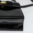 Salvatore Ferragamo Vala Hand Bag Patent leather 2way Black Gold Auth BA3968-13