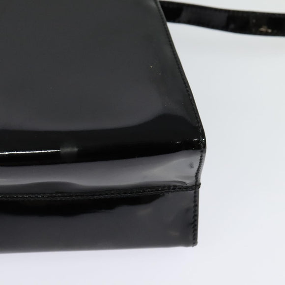 Salvatore Ferragamo Vala Hand Bag Patent leather 2way Black Gold Auth BA3968