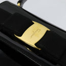 Salvatore Ferragamo Vala Hand Bag Patent leather 2way Black Gold Auth BA3968-16