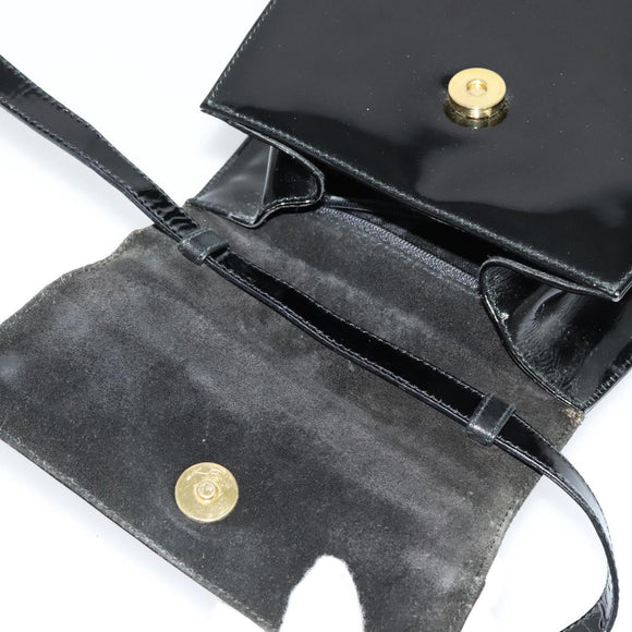 Salvatore Ferragamo Vala Hand Bag Patent leather 2way Black Gold Auth BA3968