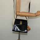 Salvatore Ferragamo Vala Hand Bag Patent leather 2way Black Gold Auth BA3968-23