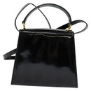 Salvatore Ferragamo Vala Hand Bag Patent leather 2way Black Gold Auth BA3968-3