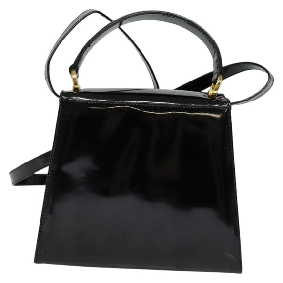 Salvatore Ferragamo Vala Hand Bag Patent leather 2way Black Gold Auth BA3968