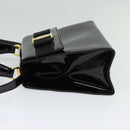 Salvatore Ferragamo Vala Hand Bag Patent leather 2way Black Gold Auth BA3968-4