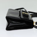 Salvatore Ferragamo Vala Hand Bag Patent leather 2way Black Gold Auth BA3968-5
