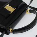Salvatore Ferragamo Vala Hand Bag Patent leather 2way Black Gold Auth BA3968-6