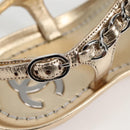 CHANEL COCO Mark Chain Strap Sandals Leather Gold CC Auth BA3976M-12