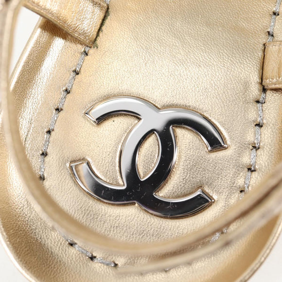 CHANEL COCO Mark Chain Strap Sandals Leather Gold CC Auth BA3976M