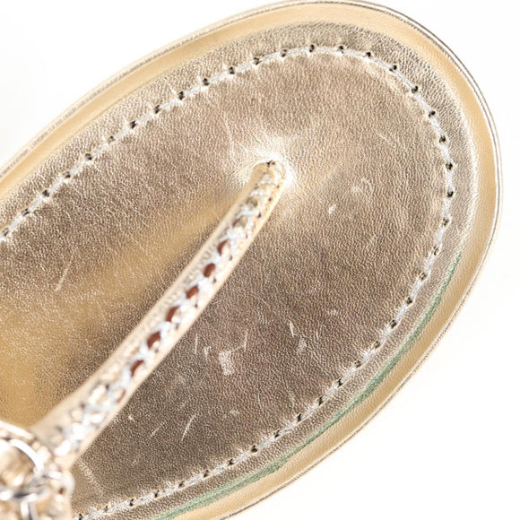 CHANEL COCO Mark Chain Strap Sandals Leather Gold CC Auth BA3976M