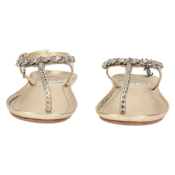CHANEL COCO Mark Chain Strap Sandals Leather Gold CC Auth BA3976M - 0