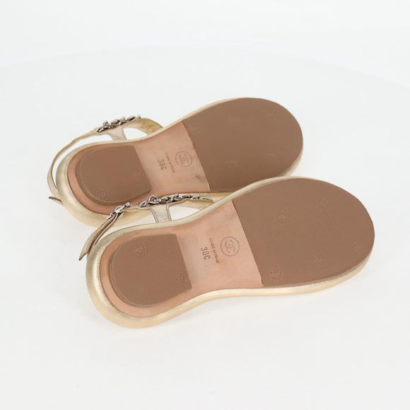 CHANEL COCO Mark Chain Strap Sandals Leather Gold CC Auth BA3976M