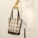 BURBERRY Nova Check Tote Bag Canvas Beige Silver Auth BA3977-24