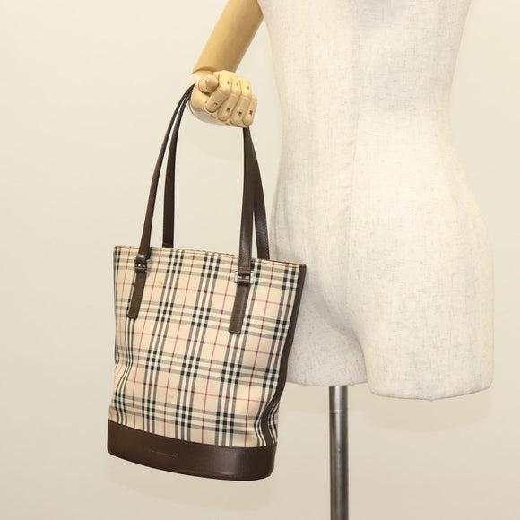BURBERRY Nova Check Tote Bag Canvas Beige Silver Auth BA3977